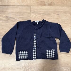 Absorba Navy Blue Kids Cardigan with Checkered Pockets